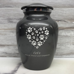 Customer Gallery - Small Pawprint Heart Pet Cremation Urn - Gunmetal Gray