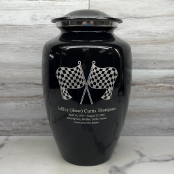 Customer Gallery - Race Checkered Flag Cremation Urn - Jet Black