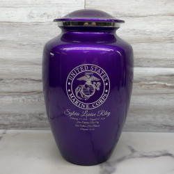 Customer Gallery - Marine Corps Cremation Urn - Purple Luster