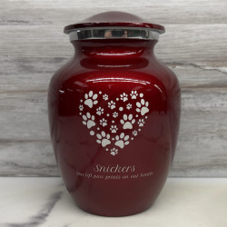 Customer Gallery - Small Pawprint Heart Pet Cremation Urn - Ruby Red