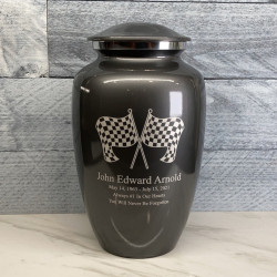 Customer Gallery - Race Checkered Flag Cremation Urn - Gunmetal Gray