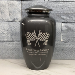 Customer Gallery - Race Checkered Flag Cremation Urn - Gunmetal Gray