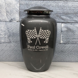 Customer Gallery - Race Checkered Flag Cremation Urn - Gunmetal Gray