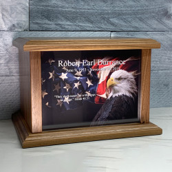 Customer Gallery - American Flag Bald Eagle Cremation Urn - Prestige Walnut
