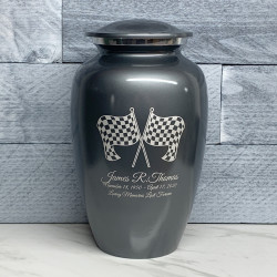 Customer Gallery - Race Checkered Flag Cremation Urn - Gunmetal Gray