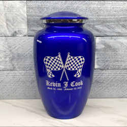 Customer Gallery - Race Checkered Flag Cremation Urn - Midnight Blue