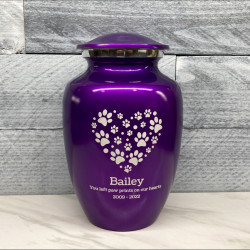 Customer Gallery - Large Pawprint Heart Pet Cremation Urn - Purple Luster