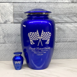 Customer Gallery - Race Checkered Flag Cremation Urn - Midnight Blue