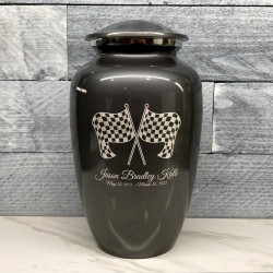 Customer Gallery - Race Checkered Flag Cremation Urn - Gunmetal Gray