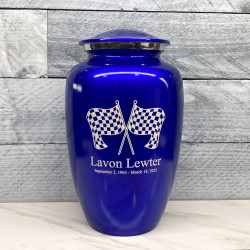 Customer Gallery - Race Checkered Flag Cremation Urn - Midnight Blue