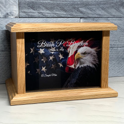 Customer Gallery - American Flag Bald Eagle Cremation Urn - Prestige Oak