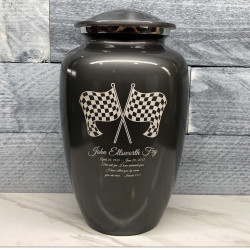Customer Gallery - Race Checkered Flag Cremation Urn - Gunmetal Gray