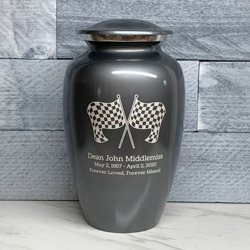 Race Checkered Flag Cremation Urn - Gunmetal Gray